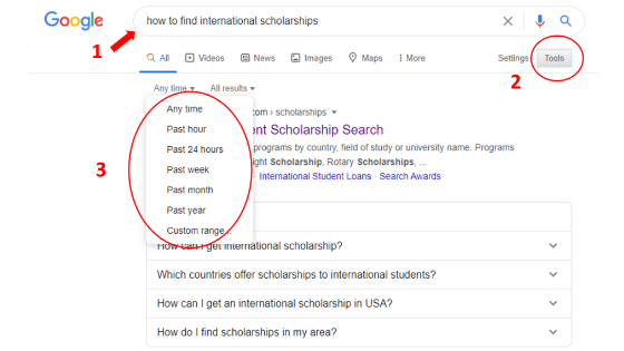 How to use google to find international scholarships